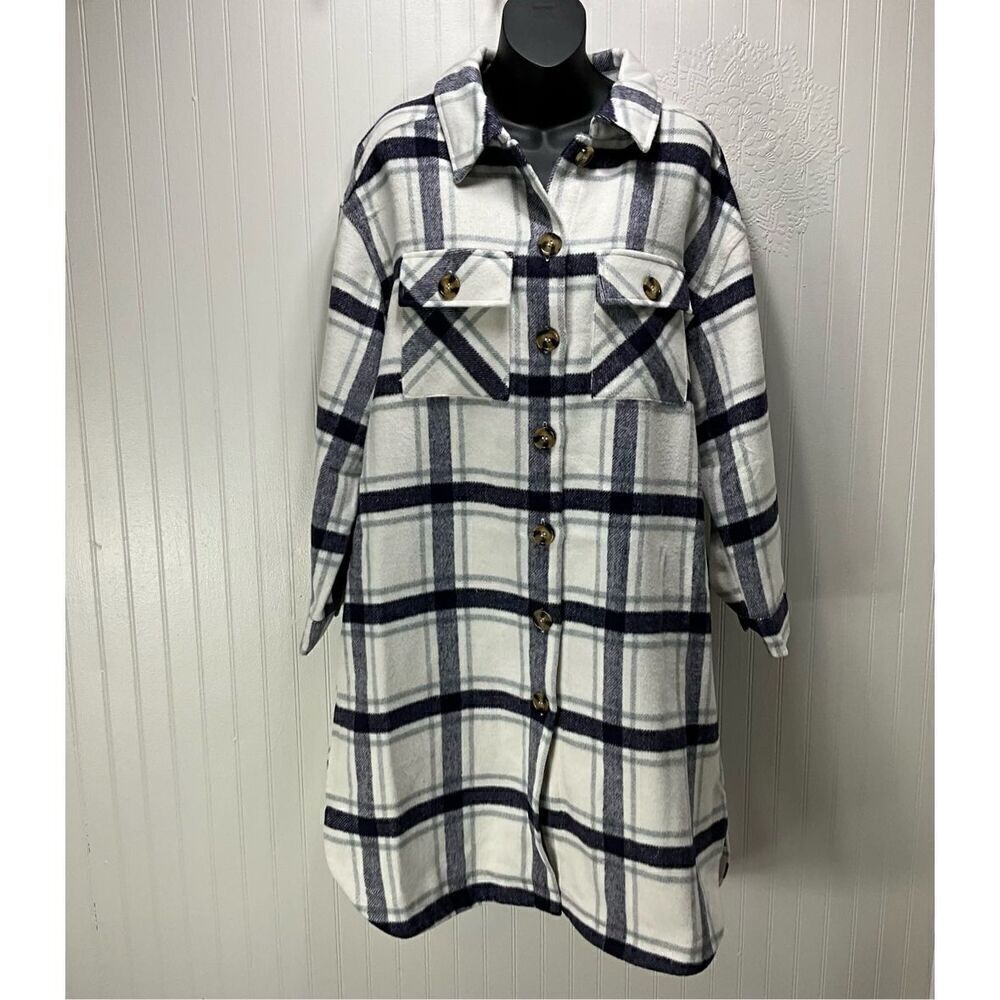 SABRINA LAUREN New York Long Plaid Jacket - Picture 1 of 6